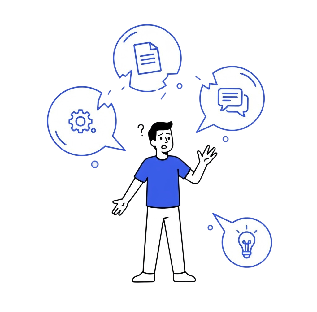 Person confused by scattered context